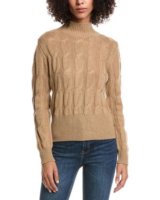Forté Cashmere Cable Wool & Cashmere-Blend Mock Neck Sweater
