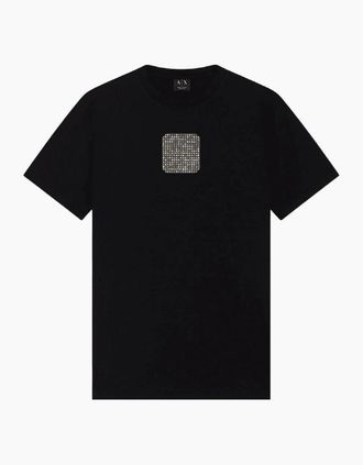 A|X Armani Exchange Mens Regular Fit Foil Logo Black/Gold T-Shirt - Size: 44