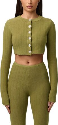 Naked Wardrobe Flower Button Crop Cardigan in Sage at Nordstrom, Size X-Small