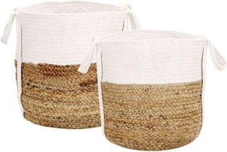 Beliani Conjunto De 2 Cestas De Algod&oacute;n Yute Beige Blanco Natural Almacenaje Bellpat