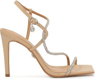 Kazar Avond kruisband sandalen met strass - Dames - Sandalen met hakken - Beige - 38 EU - Leer - Schoenen