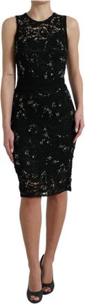 Dolce & Gabbana Elegant Zwart Bloemen Kant Sheath Jurk - Dames - Korte kleedjes - Zwart - S - Leer - Kleedjes