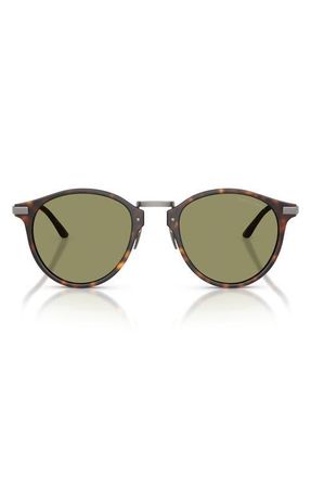 Armani 51mm Round Sunglasses in Matte Havana /Green at Nordstrom