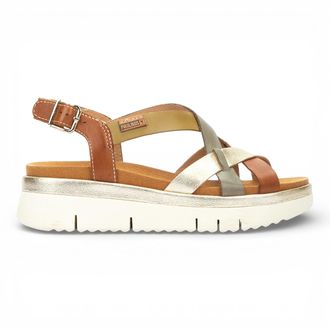 Pikolinos Pikolinos Womens Brown Leather Extra-Light Summer Wedge Sandals - Palma