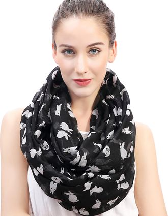Lina & Lily Rabbit Bunny Print Lightweight Snood Scarf (Black)