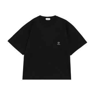 Versace T-Shirts, male, Black, XL, T-Shirt with Logo and Medusa Embroidery