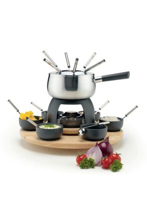 M&auml;ser Fondueset 931229, Braun, Schwarz, Holz, Metall, 45x45x21 cm, Spritzschutz, leichte Reinigung, Kochgeschirr, Tischgrills & Fondues, Fondue-Sets