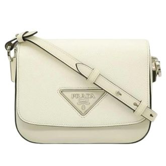 Prada Pre-owned Identity Leren Schoudertas - Dames - Pre-owned - Beige - Maat: ONE Size Leer