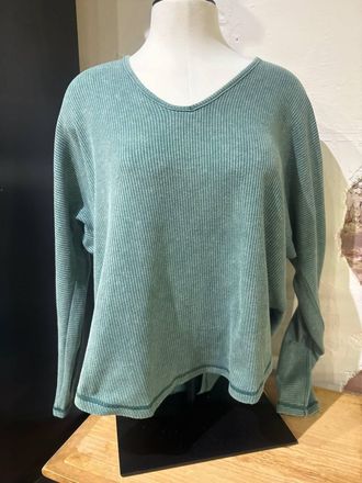 Hem & Thread Womens V-Neck Thermal Top In Green