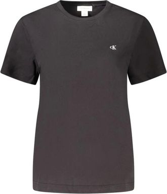 Calvin Klein Tops, Dames, Zwart, XL, Katoen, Zwarte Katoenen Logo Geborduurde Tee