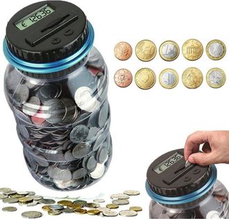 Trade Shop Trade Shop - Salvadanaio Con Display Lcd Contamonete Automatico Forma Barattolo Lettura Euro