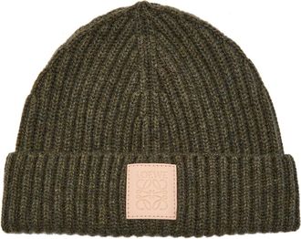 Loewe Logo-appliqu&eacute;d Ribbed Cashmere Beanie - Khaki - One Size