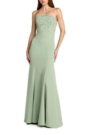 Mac Duggal Strapless Embellished Crepe Mermaid Gown in Sage at Nordstrom, Size 10