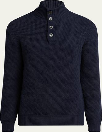 Giorgio Armani Mens Chevron Cashmere Half-Placket Sweater