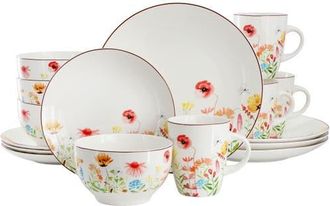 Elama Wildflower Meadow 16 Piece Stoneware Dinnerware Set in White at Nordstrom