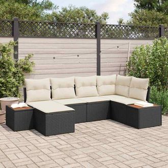 vidaXL Vidaxl - Conjunto De Sof&aacute; De Jard&iacute;n Con Coj&iacute;n 6 Pcs Negro Polirat&aacute;n