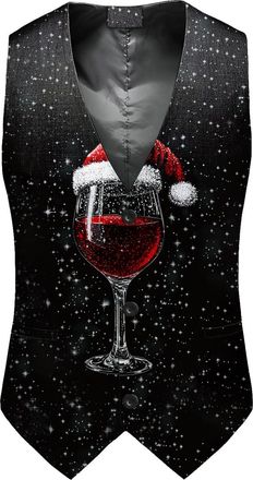 Generic Christmas Waistcoat Mens Fun Waistcoat Fun Christmas Festive Happy Santa Claus Xmas Holiday Dress V-Neck Snowflake Xmas Waistcoats V Neck Sleeveless S