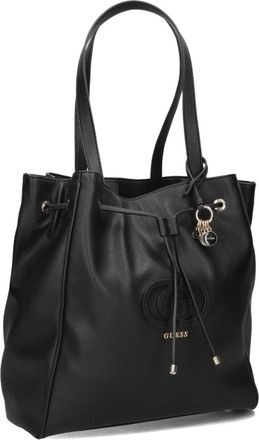 Guess Tassen, Dames, Zwart, ONE Size, Wol, Zwarte Trekkoord Tote Tas
