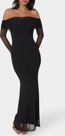 Bebe Long Sleeve Off-the-Shoulder Maxi Dress in Black at Nordstrom Rack, Size X-Large