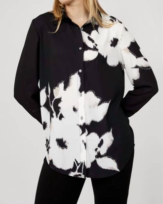 Frank Lyman Design Floral Long-Sleeve Studded Button Up Shirt In Black/white