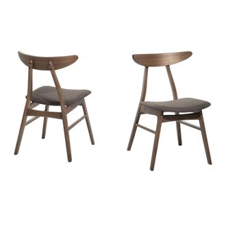 Beliani Conjunto de 2 sillas de comedor madera marr&oacute;n oscuro gris