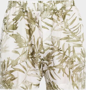 Brunello Cucinelli Herbarium Print Silk Ponge Pull-On Shorts