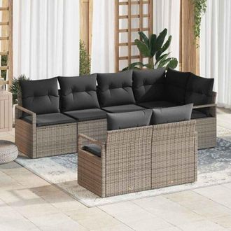 vidaXL Conjunto De Sof&aacute; De Jard&iacute;n 7 Pcs Gris Polirat&aacute;n Vidaxl