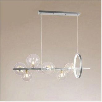 Trade Shop Lampadario Moderno a Sospensione Argento 7 Sfere G9 Bolle In Vetro Con Cerchio 71690 - - Trade Shop Traesio