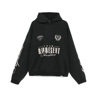 Represent Hoodies, male, Black, S, Black Hooded Sweatshirt with Press-Stud Fastening