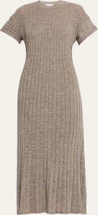 Brunello Cucinelli Metallic Linen Rib Short-Sleeve Midi Dress