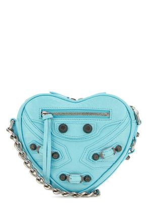 Balenciaga Light Blue Leather Mini Le Cagole Heart Crossbody Bag
