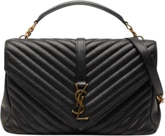 Saint Laurent Pre-owned The College Satchel - Dames - Vintage Handtas - Zwart - ONE Size - Leer - Vintage
