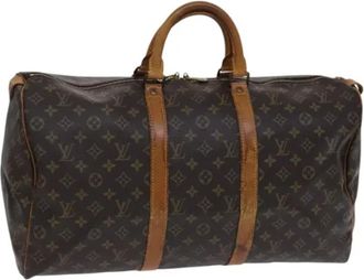 Louis Vuitton Tweedehands Canvas Louis Vuitton tassen - Dames - Vintage Weekendtas - Bruin - ONE Size - Leer - Vintage