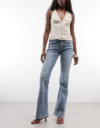 True Religion Joey - Jeans a zampa a vita medio alta lavaggio blu chiaro con tasche con patta