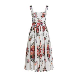 Dolce & Gabbana Midi Dresses, female, Multicolor, Size: S Flower Bouquet-Print Cotton Dress
