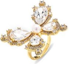 Eye Candy Los Angeles Leni Cubic Zirconia & Faux Pearl Butterfly Statement Ring in Gold at Nordstrom Rack