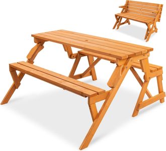 Best Choice Products 2-in-1 Outdoor Interchangeable Wooden Picnic Table/Garden Bench for w/ Umbrella Hole - Natural