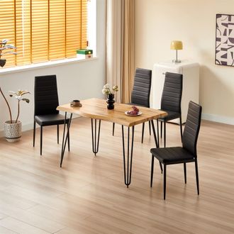 Kosy Koala Dining Table Set with 4 Black Faux Leather Chairs Dining Room Furniture in Brown