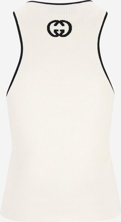 Gucci Womens Ribbed Tank Top With Cross Inlay, White Viscose