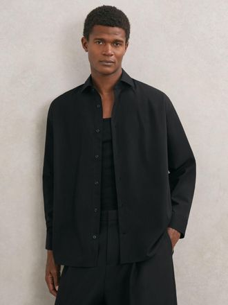 Reiss Black Monogram Cotton Oversized Shirt, L
