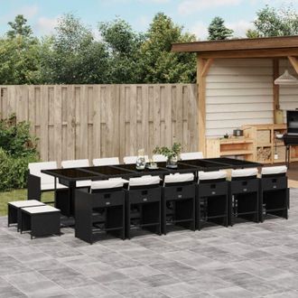 vidaXL Set De Muebles Jard&iacute;n 17 Pzas Con Cojines Rat&aacute;n Sint&eacute;tico Negro Vidaxl