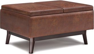 Simpli Home Owen 34In Mid Century Modern Rectangle Tray Top Small Coffee Table Storage Ottoman
