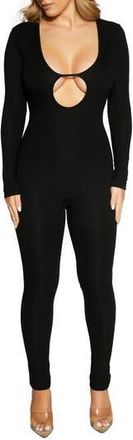 Naked Wardrobe Binding Deep Keyhole Long Sleeve Jumpsuit in Black at Nordstrom Rack, Size X-Large