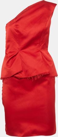 Lanvin Les 10 Ans Red Satin One Shoulder Peplum Dress