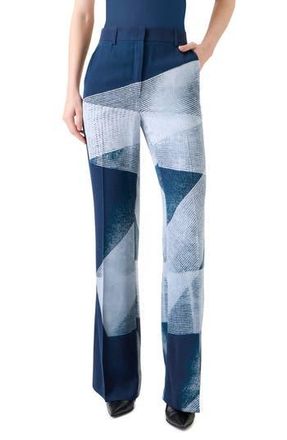 Akris Zigzag Print Silk Crepe Pants in Denim-Ecru at Nordstrom Rack, Size 14