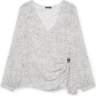 Fiorella Rubino Overhemden, Dames, Wit, 2Xl, Geprinte Blouse met Plooitjes