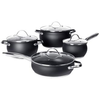Trade Shop TrAdE Shop Traesio - Set Batteria Di Pentole Con Coperchi 8 Pezzi In Acciaio Inox Linea Blackcook Cucina