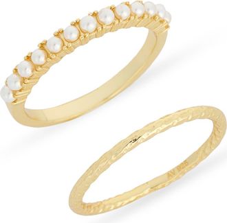 Argento Vivo Set of 2 Faux Pearl Stackable Rings in Gold at Nordstrom Rack, Size 7