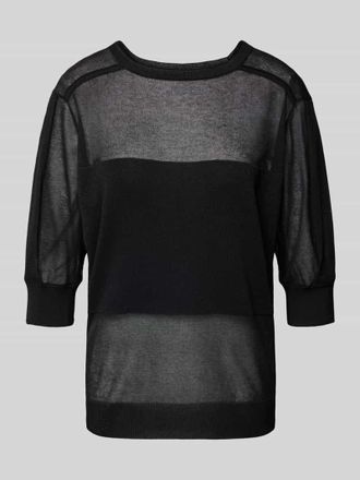 Stefanel Semitransparenter Strickpullover mit Rundhalsausschnitt in Black, Größe M
