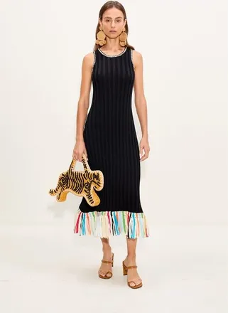 Simon Miller Thea Knit Fringe Dress in Black Multi at Nordstrom, Size X-Small